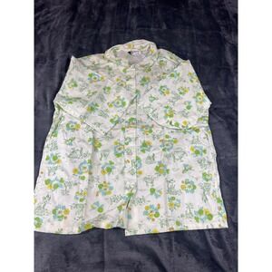 Hyanni Sport Floral‎ Button Up Short Sleeve Top Vintage Print Made in USA 12-32